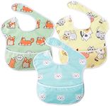 Little Dimsum Baby Bib Feeding Bibs Waterproof Drool Bib Coverall 3 PCS Set Adjustable Closure for Babies Toddlers with Large Pocket (Cat & Dog & Bear)