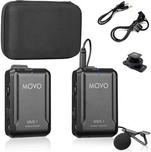 Movo WMX-1 2,4GHz Système de microphone Lavalier sans fil micro cravate Kit Transmission Audio compatible avec DSLR, Appareils Photos, iPhone, Android et Tablettes (portée 60 mètres)
