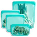 Stasher Reusable Silicone Storage Bag, Food Storage Container, Microwave and Dishwasher Safe, Leak-free, Bundle 4-Pack Small, Aqua