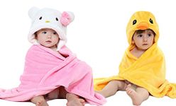 MY NEWBORN Baby's Fleece Bath Towel Hooded Wrapper, Yellow, Pink- Pack of 2