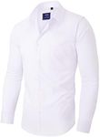 Alimens & Gentle Men's Dress Shirts Wrinkle-Free Long Sleeve Stretch Solid Formal Business Button Down Shirt with Pocket, Equal Button-White, Medium