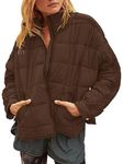 Muchpow Women's Lightweight Down Coat Long Sleeve Full Zipper Oversized Packable Short Puffer Jackets, Brown, Small