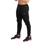 Larrok Mens Jogger Trousers，Zip Running Pants Casual Gym Fitness Bottoms Fit Sweat Pants(Black L)