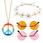 CHRORINE 4 Pieces Hippie Costume Set Hippie Sunglasses Peace Sign Necklace Headband for Women Men Hippie Party Decorations