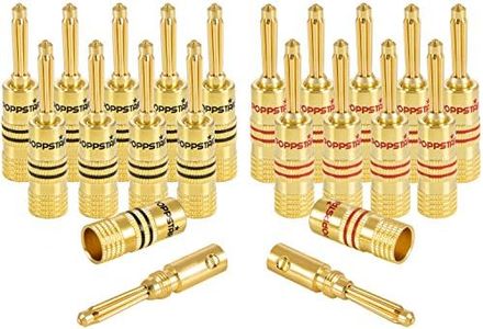 Poppstar 20x Bananas Altavoces; Banana Conector para Cable de Altavoz (hasta 4mm²), (10x Negro, 10x Rojo), contactos Dorados 24k