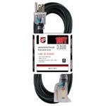 EP 10Ft 14/3 Lighted Outdoor Extension Cord - 14 Gauge 3 Prong SJTW Heavy Duty Black Extension Cable with 3 Prong Grounded Plug for Safety,Great for Garden and Major Appliances,UL Listed