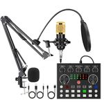 SIBORIE Podcast Equipment Bundle with Audio Interface,V8S Voice Changer, Condenser Karaoke Microphone, Mic Stand and Mic Pop Filter,Podcast Starter Kit DJ Audio Mixer for Podcast and Live