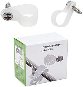 100 Pack 3/8 inch Rope Light Clips with Stainless Steel Screws, Cable Clip Wire Clamp for Wire Management，P-Type Mounting Clips