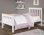 Blisswood Wooden 3ft Single Bed Frame With mattress Included, Bed Frame Solid Pine Wood Bed Frames Bedroom Furniture For Adults Kids Girls Bed Frame Headboard And Low Foot (White & Pine)