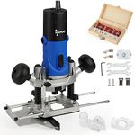 igooo 1.25HP AC Electric Plunge Woodworking Router Kit, 6 Variable Speed, Soft Start Motor, with Edge Guide, 1/4”, 6mm and 8mm Collets, 6 bits, Vacuum Adaptor, 120V 60Hz 850W Model ER850