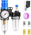 TAILONZ PNEUMATIC 1/4 Inch NPT AFC2000 Air Filter Pressure Regulator Kit（0-145 Psi）5 Micron Brass Element Air Tool Compressor Filter with Gauge and Lubricator Cup