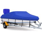 Fuprosico 600D Waterproof Winter Boat Cover with Motor Cover 20-22 ft Fits Bass Boat, V-Hull Boat Runabouts, Tri-Hull Boat 20'-22' Foot, Heavy Duty Boat Covers Marine Grade Canvas, Blue