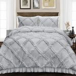 100% Egyptian Cotton, Luxurious Soft 1 PCS Diamond Ruffle Duvet/Rajai Cover with Hidden Zipper, 400 Thread Count Comfy & Fluffy Duvet Cover- Double Size Light Grey Solid