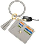 KPX Circle Bangle Leather Keychain Wallet ID Card Holder Keyring Wristlet Bracelet Women Christmas Gifts Tassel Purse Women Girls (Grey)