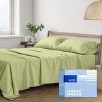 THREAD SPREAD Twin Cotton Sheets Sets - 400 Thread Count 100% Cotton Twin Sheet Set, 3 PC Twin Sheets, Sateen Sheets for Dorm Rooms & Adults, 16" Deep Pocket, Breathable Cotton Sheets (Sage Green)