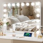 YOURLITE Hollywood Vanity Mirror with Lights, 80×62cm Lighted Makeup Mirror with 18 Dimmable LED Bulbs, 3 Lighting Modes, Touch Screen Control, Type-C & USB Output, Tabletop and Wall Mounted