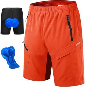 Mens Mountain Bike Shorts 3D Padded Baggy Bicycle Riding Cycling Shorts Quick Dry Lightweight Biking Shorts(Orange M)