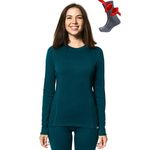 Merino.tech Merino Wool Base Layer Women 100% Merino Wool Heavyweight Long Sleeve Thermal Shirts + Wool Socks (Medium, 320 Deep Teal)