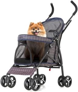 MoNiBloom 4 Wheels Pet Stroller, Easy-Fold Umbrella Shaped Dog Cat Jogger Stroller w/Storage Bag & Visible Mesh for Small/Medium Dogs Cats Plaid
