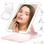 GIMBELEN Travel Makeup Mirror with 10x Magnifying Mirror, Portable Folding Lighted Makeup Mirror with 3 Light Colors, Dimmable, Adjustable Stand, Smart Sensor, Rechargeable LED Vanity Mirror, HZJ12P