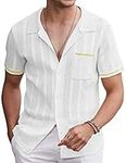 COOFANDY Knit Shirts for Men Button Down Casual Beach Short Sleeve Vintage Polo Shirt Clear