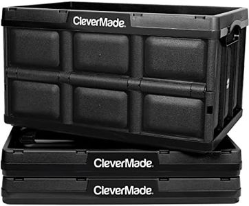 CleverMade Collapsible Storage Bin, Black, 3PK - 62L (16 Gal) Stackable Storage Containers, Holds 100lbs Per Bin - Plastic Storage Bins for Organizing, Closet Storage, Garage Storage