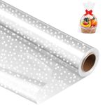 SR SUPPLIES White Dotted Cellophane Wrap 80cm Width Folded in 40cm Double Layer Wrapping Paper Roll Easy to Use 3Mil Thickness Packing Wrap For Hampers Birthday Gifts Basket Flower