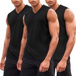 COOFANDY V Neck Workout Tank Tops for Men 3 Pack Sleeveless Muscle Gym Tee Fitness Bodybuilding Athletic T Shirt Black