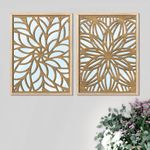 kotart Wood Mirrors for Home Art Decoration | Wall Mirror Decor Panel Wooden Frames Wall Decor | Jharokha Frames Mirror for Bedroom Office - Set of 2 (Mirror Decor 4, Small) 10x13 inch