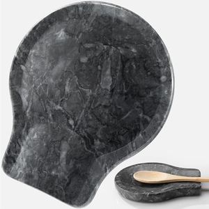 Navaris Poggiamestolo Marmo Nero - Set da 2 Poggiamestoli Cucina - Poggia Mestolo - Porta Cucchiaio da Portata Grande - Poggiacucchiaio - Portacucchiaino - con Piedini Silicone