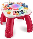 Innoocool Baby Activity Table Sensory Toys, Birthday Gift Music Learning Table for 0-6 Months 1 2 3 Year Old Boys and Girls, Early Education Music Table with Light and Sound 30×30×29cm, Red