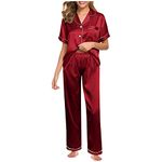 Pyjamas for Women Silk Satin Bride Pajamas Set Long/Short Sleeve Two Piece Button Down Sleepwear Loungewear Ladies Classic Plus Size Loose Shorts Trousers Pjs Sets for All Seasons Travel Essentials