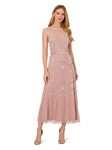 Adrianna Papell Women's Beaded Ankle Length Dress, Dusted Petal/Ivory, 4