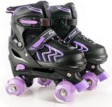 Roller Skates for Kids Adjustable Roller Skates with Light Up Wheels, Fun Illuminating for Boys Girls, Rollerskates for Kids Beginners, Suitable for Indoor Outdoor (Black/Purple, Medium/UK 1-4/)