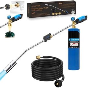 Weed Torch Propane Burner,120,000 BTU Blow Torch Weed Burner with 8 FT Hose, Flamethrower with Self Igniting and Ergonomic Rubber Handle for Weeding, Ice Melting,Charcoal Starter-Fuel Not Included