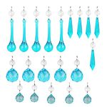 H&D 20PCS Blue Glass Crystal Teardrop Chandelier Prisms Parts Hanging Glass Crystal Pendants Beads Set