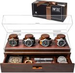 The Watch Deck Pro: Made to Show Off Your Collection — Stylish Display Case for 4 Watches – Christmas Gift for Men – Accessory Drawer, Wooden Posts & Leather Lining – Men’s Watch Box & Watch Case