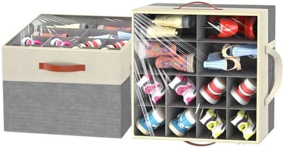Aokeyee Shoe Storage Organizer for Closet, Large Shoe Box Storage Containers with Clear Cover and Reinforced Handles, Foldable Shoe Storage Organizer Box Bin, Fits to 12-16 Pairs, (Beige and Grey)
