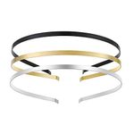 Womens Metal Headbands with 3 Colors Black Gold Silver Plated Hairband Head Bands Pack of 12 (Black Gold Silver)