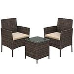 SONGMICS Garden Furniture Sets, Polyrattan Outdoor Patio Furniture, Conservatory PE Wicker Furniture, for Patio Balcony Backyard, Brown and Taupe GGF031K01