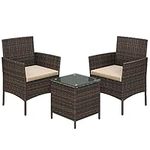 SONGMICS Patio Furniture Set, Outdoor PE Rattan Conversation Sets, Brown and Taupe UGGF003K01