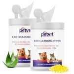 Petvit Pet Wipes for Dogs | Ear Cleaning Dog Wipes | Wet Wipes for Dog Grooming | Aloe Vera | Vitamin E | Relieves Ear Itching | Fresh Scent | Pack of 2 | 100 Count