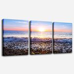 Wall Art For Living Room Blue Ocean Sea Canvas Wall Decor for Home artwork Painting 12" x 16" 3 Pieces Canvas Print For bedroom Decor Modern Salon kitchen office Hang a picture Beach Sun ocean