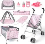 deAO Baby Doll Stroller Crib Bed Nursery Role Play Set Baby Doll with Accessories and Play Mat,Travel Cot,Bouncer,Foldable Stroller and Travel Bag Gifts for Toddlers Girls Boys