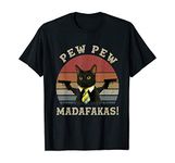 Kiristyle Cat Vintage PewPewPew Madafakas Cat Crazy Pew Vintage Unisex T-Shirt Men Women Valentines Day Gift for her him idea Black