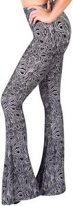 SATINA High Waisted Flare Wide Leg Leggings | Printed & Solid | Reg & Plus (XX-Large, Herbage White)