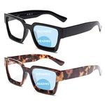 JM 2 Pack Square Bifocal Reading Glasses for Women, Blue Light Blocking Computer Readers with Spring Hinge, Black & Tortoise +2.5