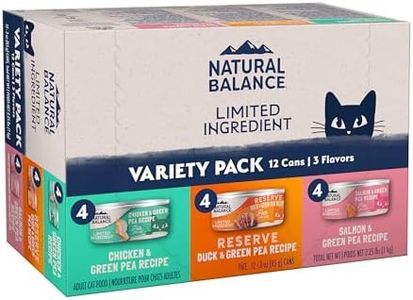 Natural Balance Limited Ingredient Cat Food Variety Pack - Chicken, Salmon and Duck with Green Pea Recipes, Soft Pate Wet Digestion Cat Food for Sensitive Stomach, 3 oz., Case of 12