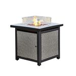 Teamson Home Outdoor Garden Rattan Propane Gas Fire Pit Table Burner, Smokeless Firepit Patio Furniture Heater with Glass Screen, Lava Rocks and Cover