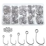 150Pcs Inline Single Hooks for Spoon Lures Baits Large Eye Inline Circle Hooks with Split Rings Freshwater Saltwater Fishing Tackle